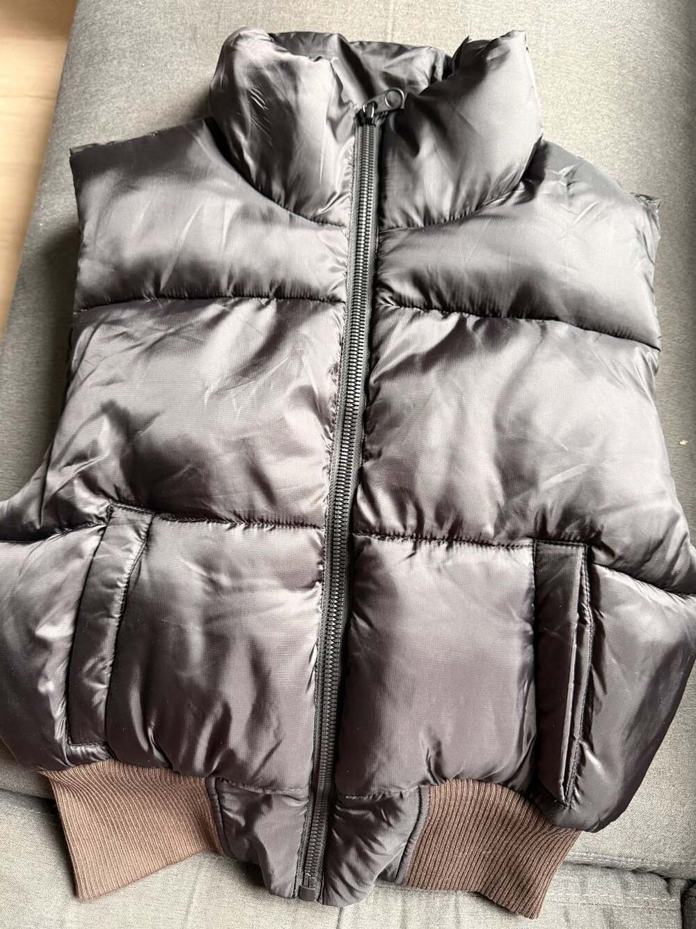 Better / Together Brown Puffer Vest with Ribbed Hem Size M